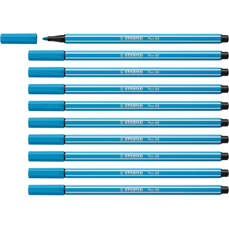 Stabilo Pen 68 Pennarello a punta in fibra - Larghezza tratto circa 1 mm - Inchiostro a base d'acqua - Colore blu chiaro