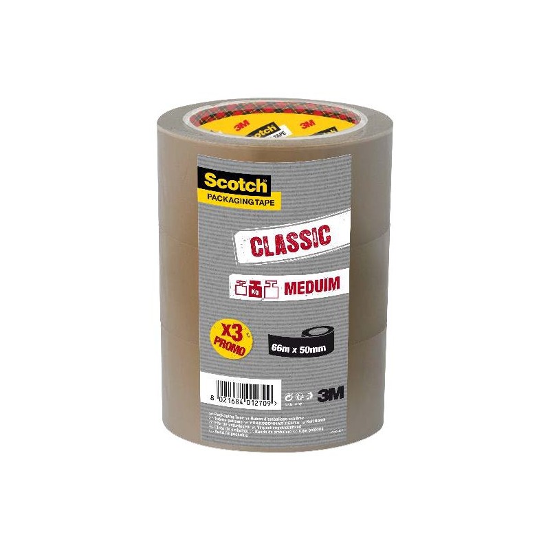 Confezione Scotch Classic con 3 rotoli di nastro da imballaggio da 50 mm x 66 m - Colore marrone