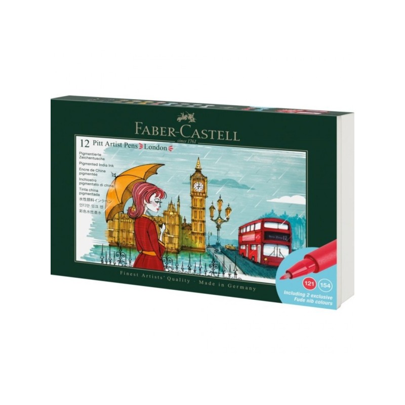 Faber-Castell Pitt Artist Pen Brush City Collection London - Astuccio con 12 pennarelli a punta pennello - Inchiostro pi