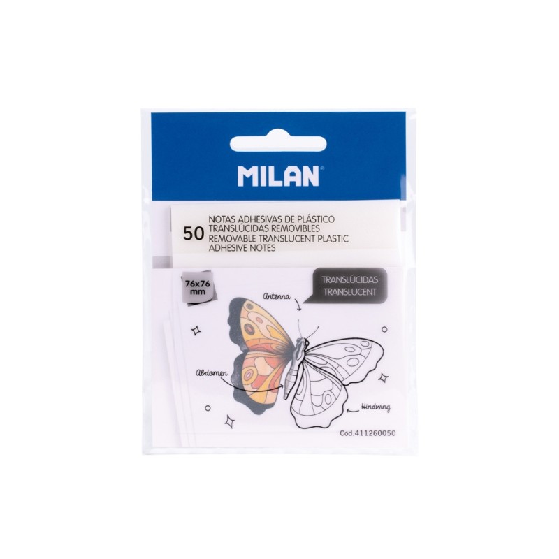 Confezione da 50 post-it Milan - Traslucidi - Rimovibili - 76x76 mm - Colore trasparente