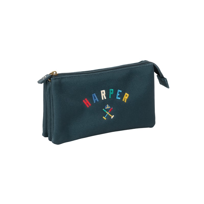 Safta Harper e Neyer Portatodo - 3 scomparti con cerniera - Tasca interna - 0.6 L - 220x30x120 mm - Colore blu marino