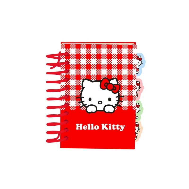 Blocco note Safta Hello Kitty - Formato A7 - 80 fogli da 80 g/m² - Rilegatura a spirale - Copertina rigida - 4 divisori