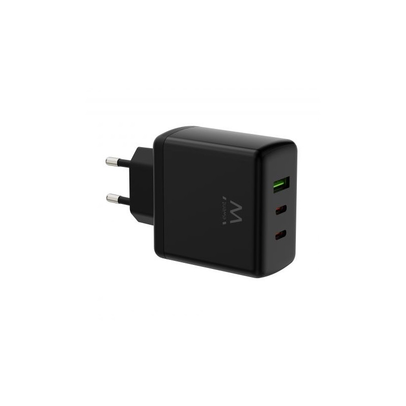Ewent EW1330 Caricabatterie da muro universale GaN ultraveloce da 65 W - 2 porte USB-C PD 3.0 e 1 porta USB-A QC 3.0 - C