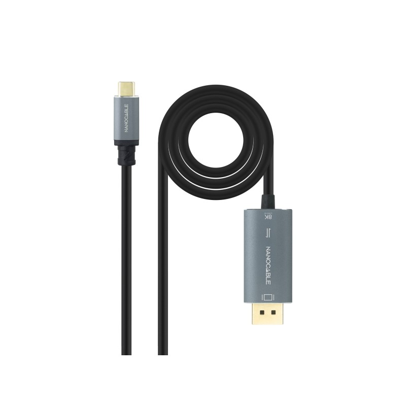 Cavo adattatore Nanocable da USB-C a DisplayPort - Bidirezionale - Lunghezza 2 m - Risoluzione 8K - Involucro in allumin