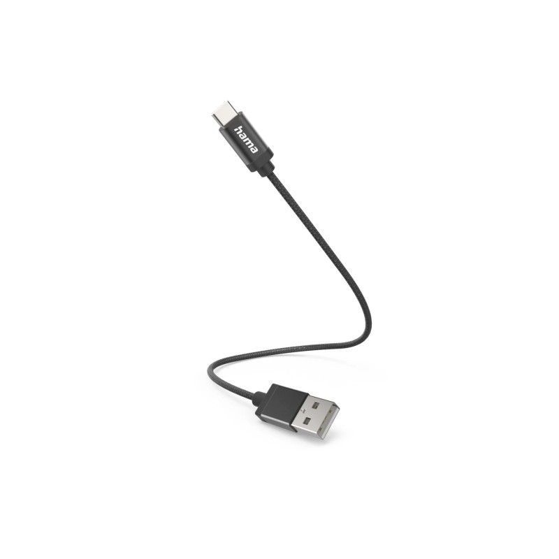 Cavo USB Hama - Lunghezza 20 cm - USB-A maschio - USB-C maschio - Velocità fino a 480 Mbps - Nichelato - Colore: nero