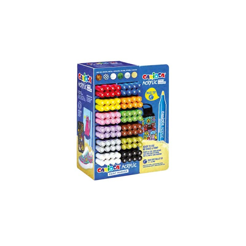 Espositore Carioca Acrylic con 96 pennarelli acrilici - Punta Maxi - Inchiostro a base d'acqua - Elevata coprenza - Colo