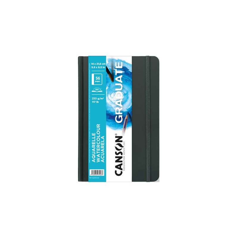 Quaderno per acquerello Canson Graduate con 28 fogli - 14x21.6 cm - 250 g - Grana fine - Colore bianco