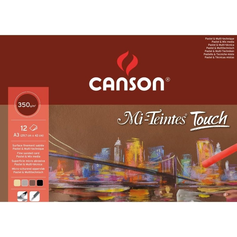 Canson Mi-Teintes Touch Bloc con 12 fogli da 350 g/m² - Dimensioni 29.7 x 42 cm - Superficie microabrasiva finemente ru
