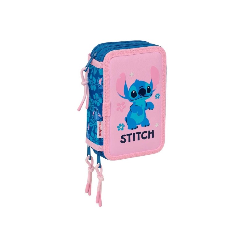 Safta Stitch Lio Astuccio a 3 ripiani - 37 pezzi - Gomma - Matita - 2 penne a sfera - Temperamatite - 2 righelli - 16 ma