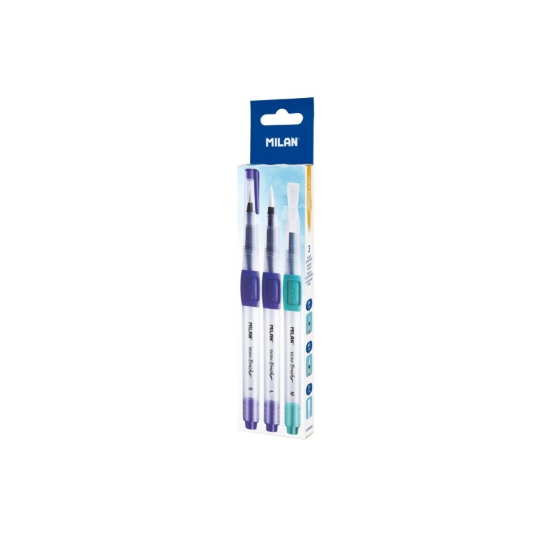 Milan Set da 3 pennelli con serbatoio per l'acqua - Ricaricabile - Assortiti - Colore blu