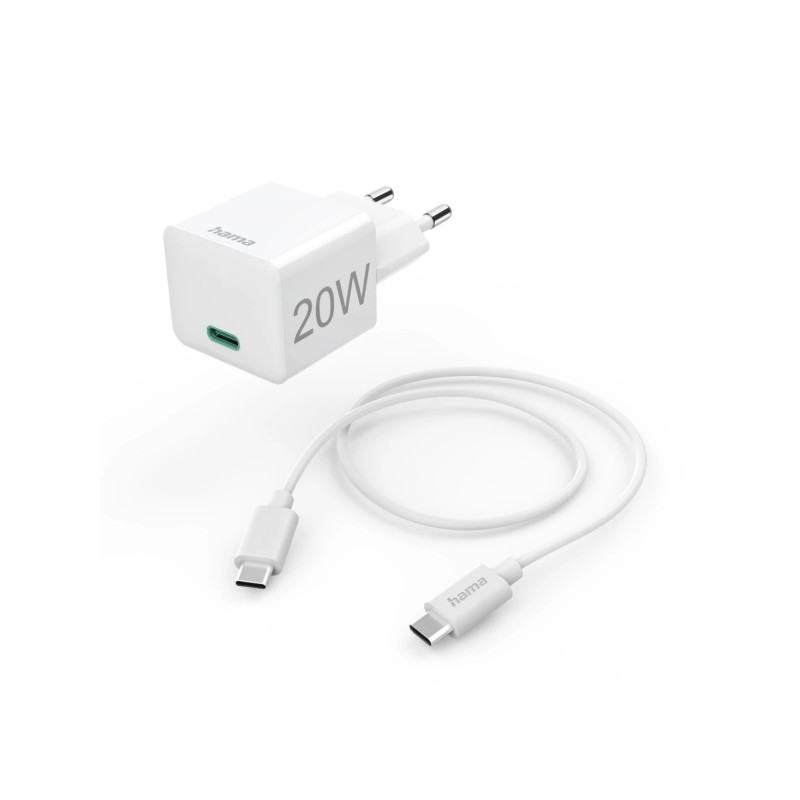 Caricabatterie da muro Hama - Potenza 20 W - USB-C - Cavo da 1 m - Power Delivery - Qualcomm - Colore: bianco