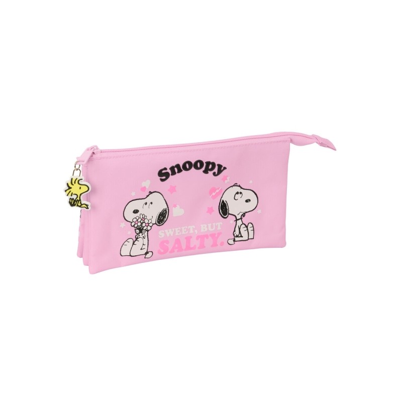 Safta Snoopy Borsa multiuso - 3 scomparti con cerniera - Tasca interna centrale - 22x12x3 cm - Colore rosa