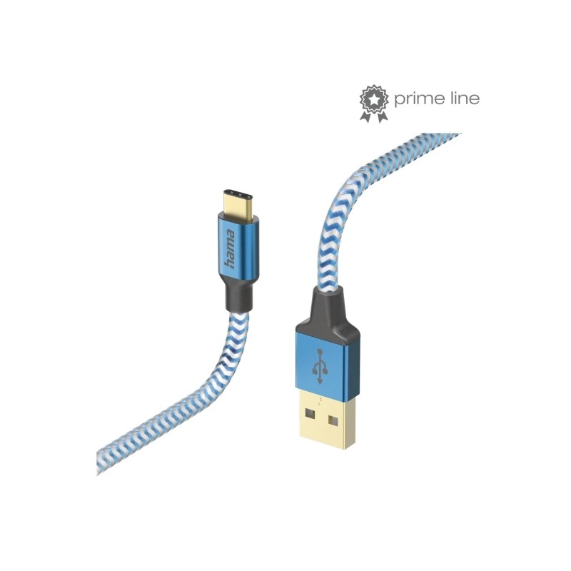 Cavo USB riflettente Hama - Lunghezza 1.5 m - USB-A maschio - USB-C maschio - Nylon - Velocità fino a 480 Mbps - Placca