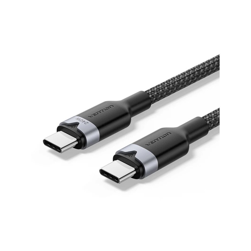 Cavo USB-C Vention - Potenza fino a 240 W - Lunghezza 2 m - Rivestimento in nylon intrecciato - Velocità fino a 480 Mbp