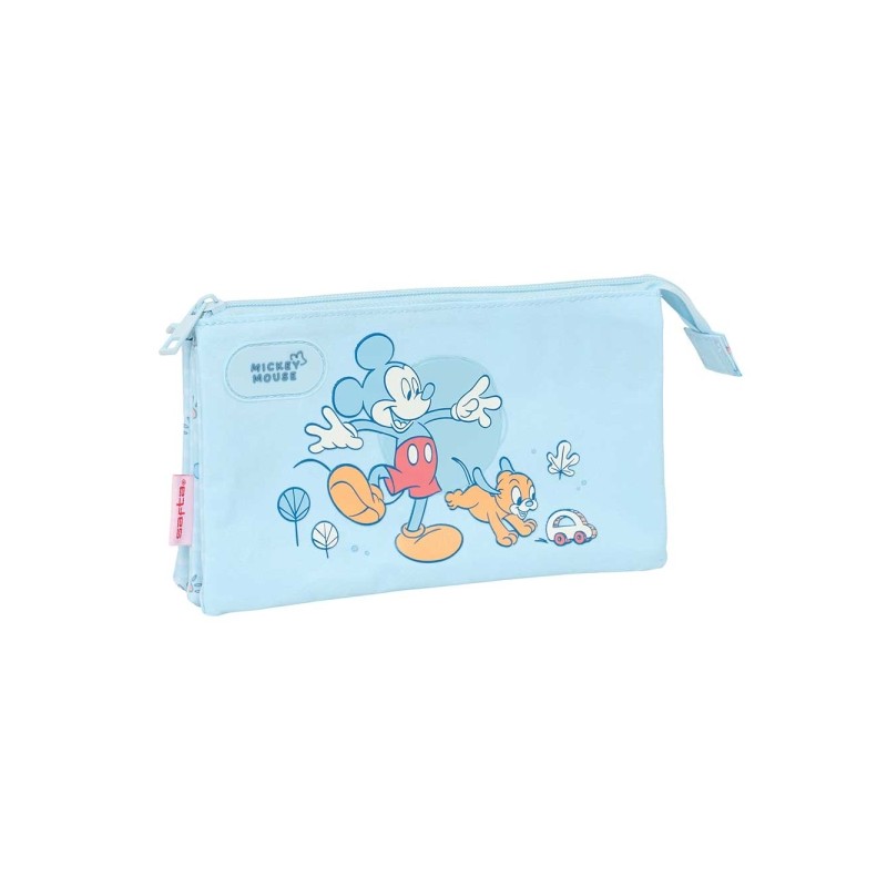 Safta Mickey Mouse Baby Portatutto - 3 scomparti con cerniera - Tasca interna - 0.6 L - 220x30x120 mm - Colore azzurro c