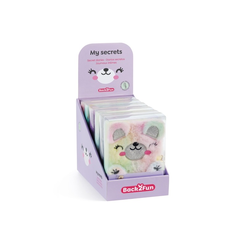 Miquel Rius Back2Fun Espositore con 9 diari segreti a forma di peluche - 3 per ogni modello: orso. koala e gatto - Chius