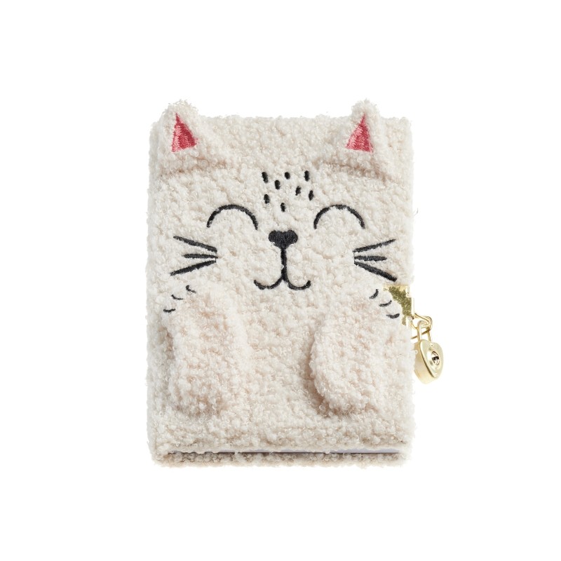 Miquel Rius Back2Fun Diario segreto peluche gatto - 80 fogli di carta a righe da 80 g - Chiusura con chiave