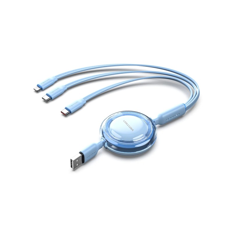 Cavo USB multiplo Vention - Lunghezza regolabile fino a 1.1 m - Retrattile - USB-A - 2xUSB-C - Lightning - Velocità fin