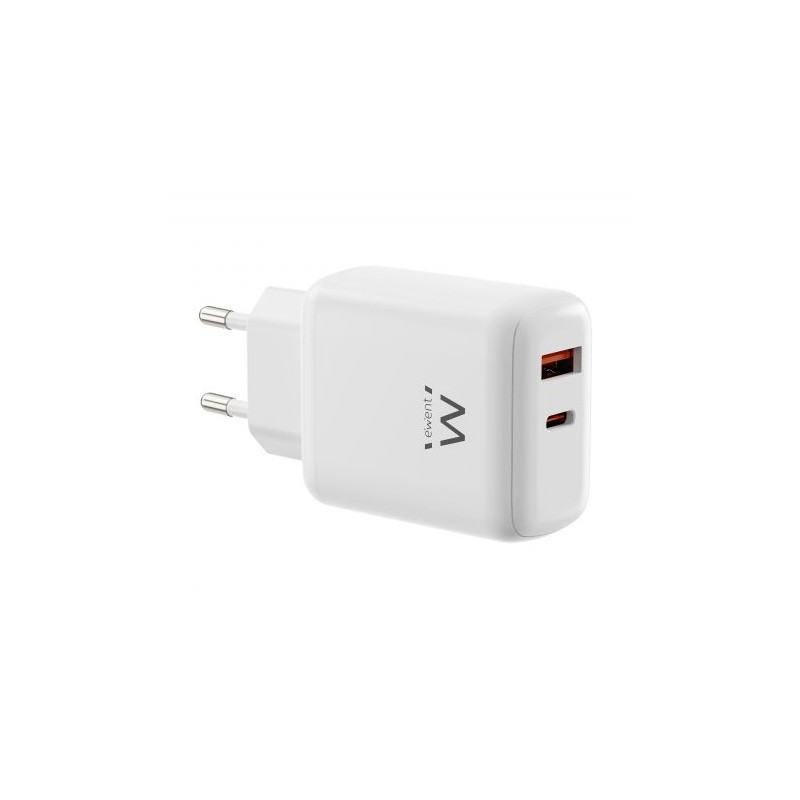 Ewent EW1329 Caricabatterie GaN da 45 W - 1xUSB-C PD3.0 QC3.0 - 1xUSB-A QC3.0 - Colore: bianco