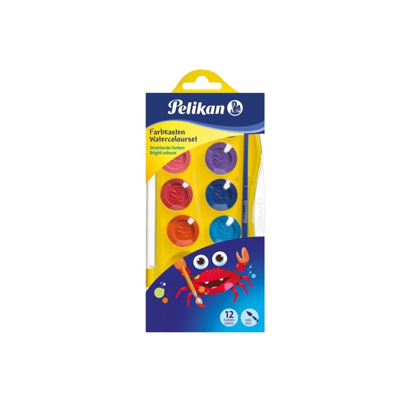 Confezione Pelikan Junior da 12 acquerelli - Include 1 pennello - Facili da diluire e miscelare - Non tossici - Lavabili
