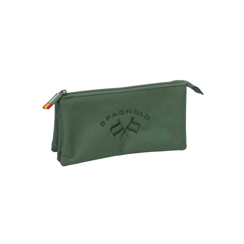 Safta Spagnolo Portatutto - 3 scomparti con cerniera - Tasca interna centrale - 22x12x3 cm - Colore verde scuro
