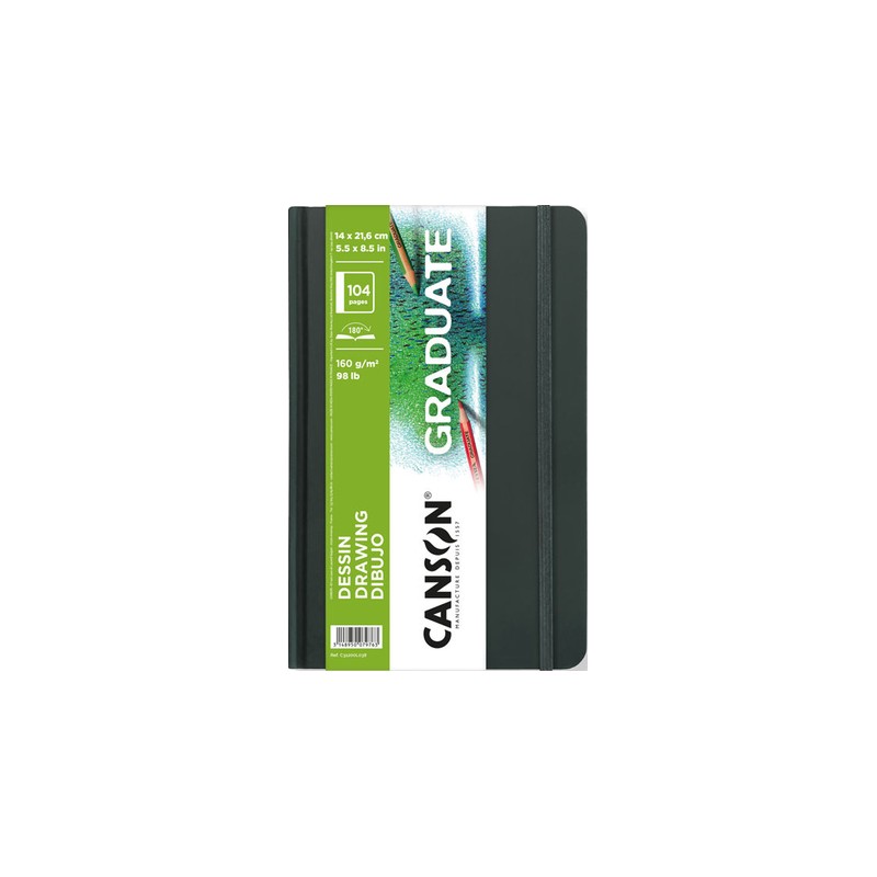 Quaderno da disegno Canson Graduate con 52 fogli - 14x21.6 cm - 160 g - Grana fine - Colore bianco