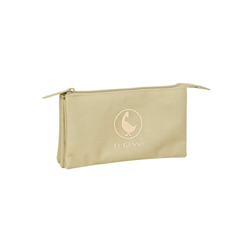 Safta el Ganso Basics Borsa multiuso - 3 scomparti con cerniera - Tasca interna centrale - 22x12x3 cm - Colore sabbia