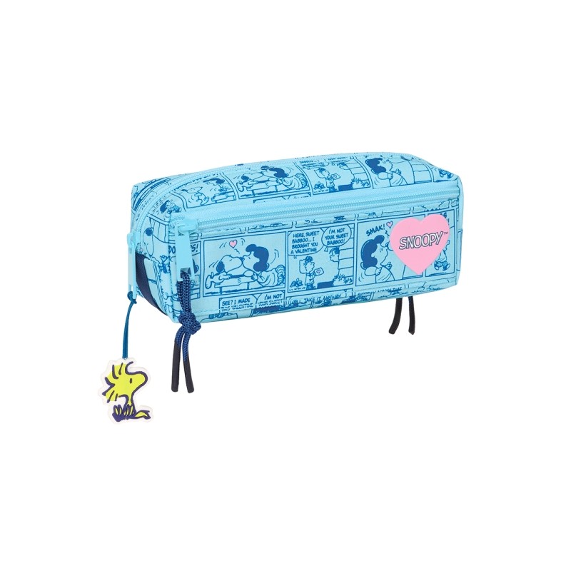 Safta Snoopy Love Borsa portaoggetti tripla piccola - 3 scomparti con cerniera - Manico laterale - 22x6x8.5 cm - Colore: