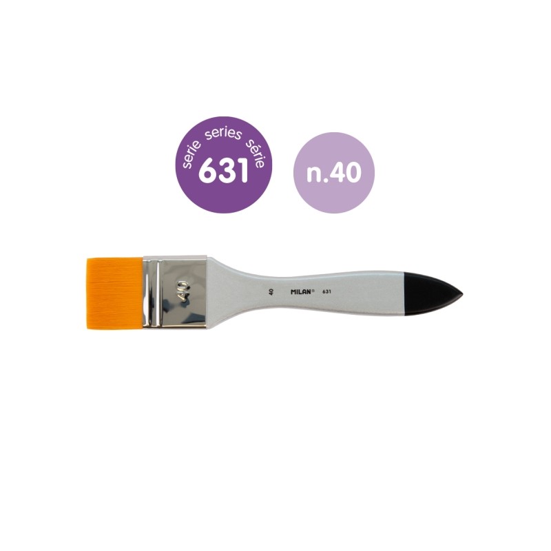 Milan 631 Premium Synthetic Pennello da 40 mm - Setole sintetiche - Manico in legno verniciato - Colore argento