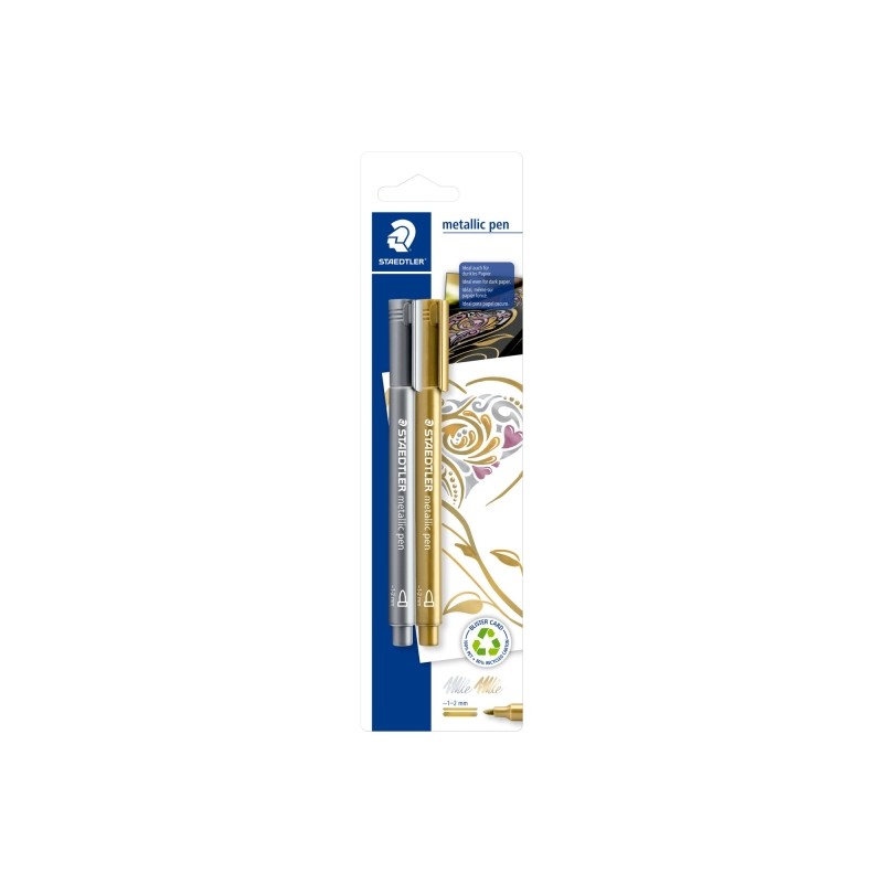 Staedtler Metallic Pen. confezione da 2 pennarelli a punta fine - Spessore tratto 1 - 2 mm - Inchiostro a base d'acqua -