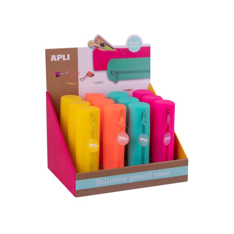Apli Fluor Espositore da 12 astucci rotondi in silicone - Impermeabili - Dimensioni 21.5 x 5 cm - Colori assortiti