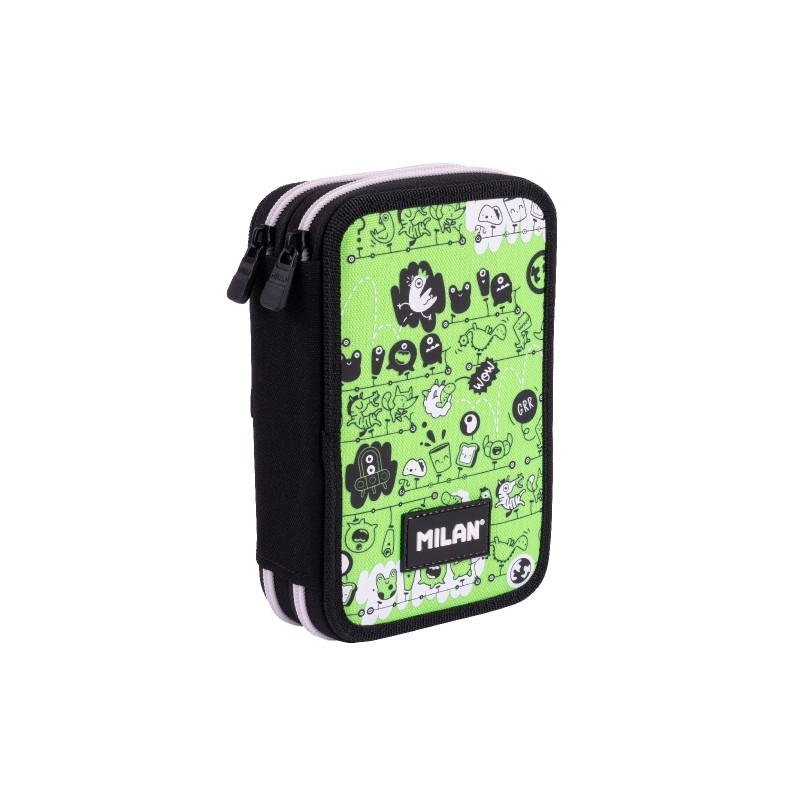 Milan Tandem 2 Astuccio a due scomparti con righello - Temperamatite - Gomme da cancellare - Matite di grafite e colorat