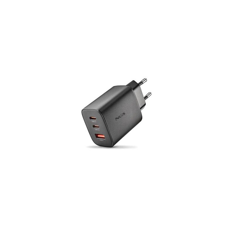 NGS ERA 65W Caricabatterie da parete ultraveloce GaN - 2 porte USB-C e 1 porta USB-A - Colore: nero