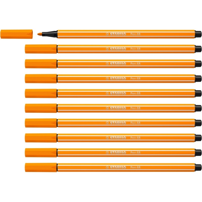 Stabilo Pen 68 Pennarello a punta in fibra - Spessore del tratto: circa 1 mm - Inchiostro a base d'acqua - Colore: aranc