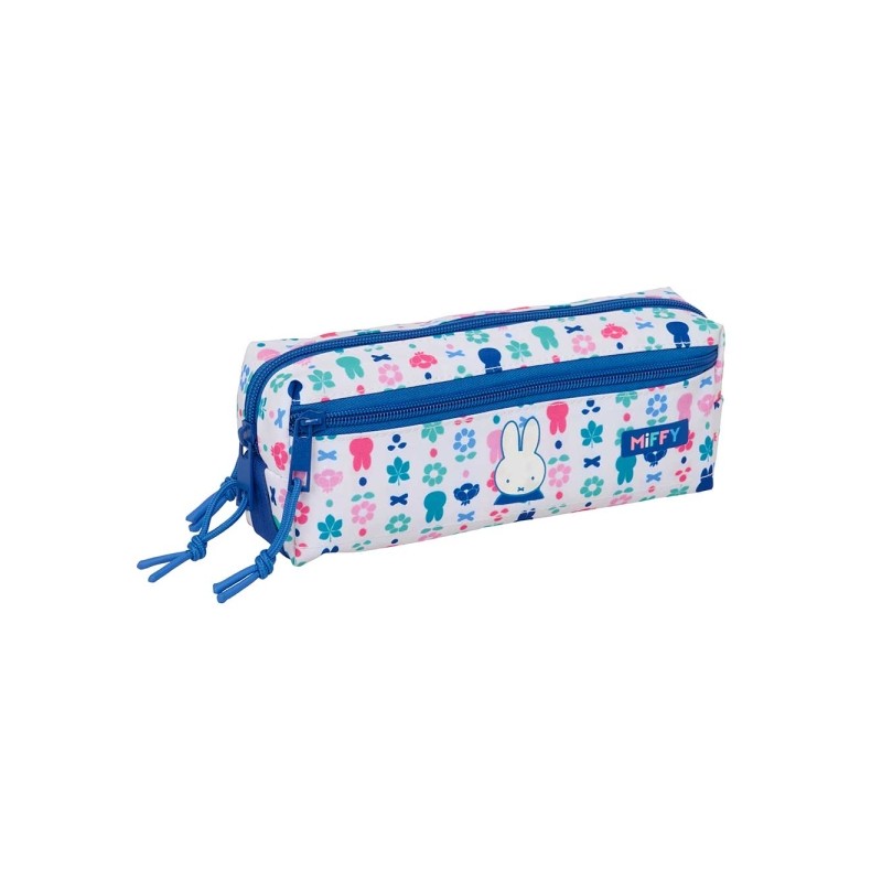 Safta Miffy Bunny Borsa portaoggetti - 3 scomparti con cerniera - Elastico - Compatta - 22x8.5x6 cm - Colore bianco e bl