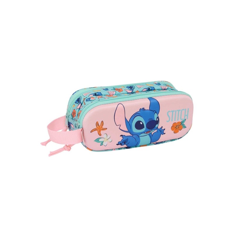 Safta Stitch Portatutto 3D - 2 scomparti con cerniera - Manico laterale - Capacità 1 L - 21x8x6 cm - Colore rosa