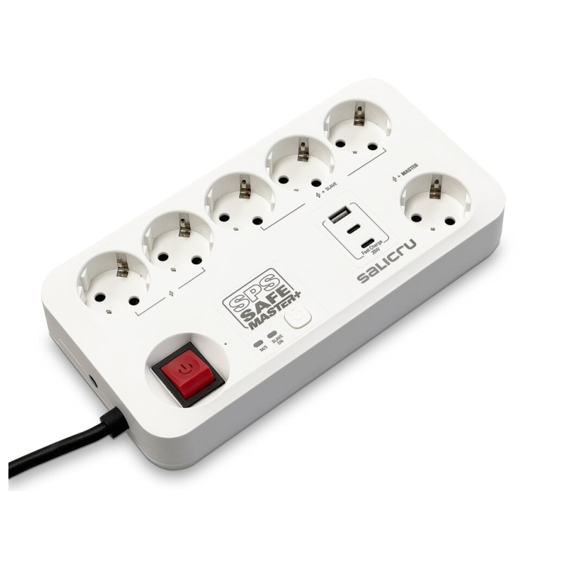 Salicru Multipresa SPS SAFE MASTER+ - Protezioni elettriche attive di ultima generazione - 6 prese Schuko - 1xUSB-A. 2xU