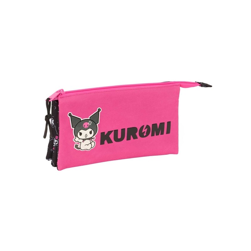 Safta Kuromi Borsa multiuso - 3 scomparti con cerniera - Tasca interna - 0.6 L - 220x30x120 mm - Colore: nero e rosa