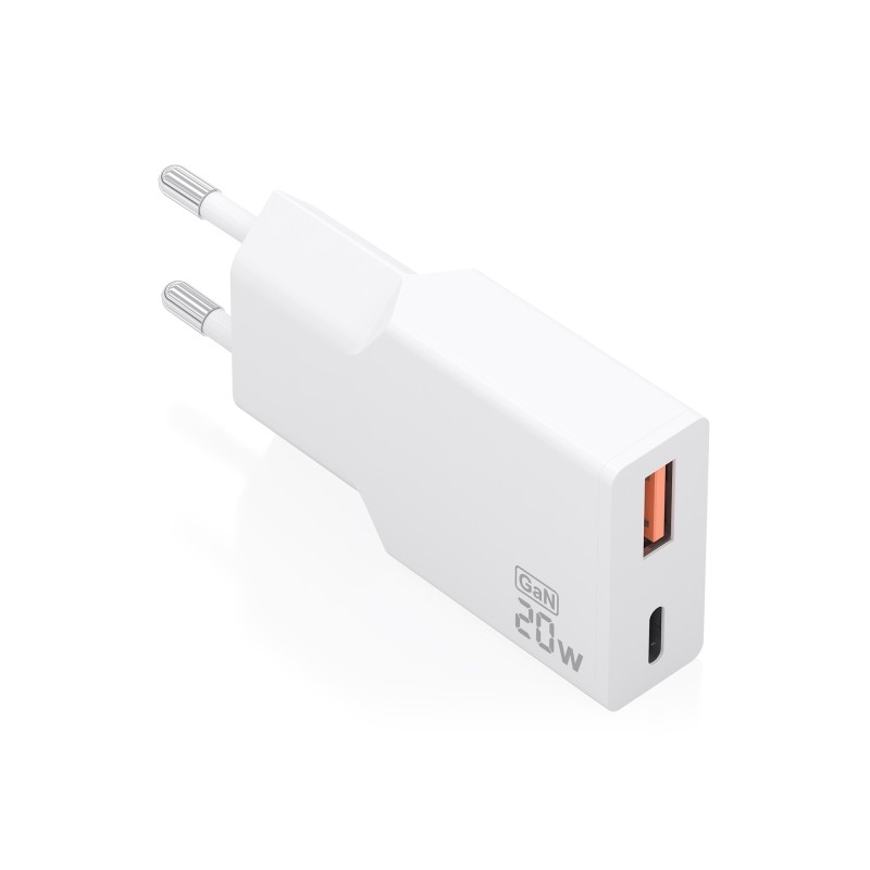 Caricabatterie da muro Aisens - 20 W - GaN - 1xUSB-C - 1xUSB-A - Power Delivery 3.0 - Ultra sottile - Protezioni di sicu