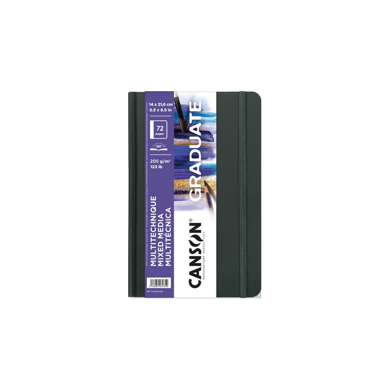 Quaderno Canson Graduate Mix Media - 36 fogli da 14x21.6 cm - 200 g - Grana fine - Colore bianco