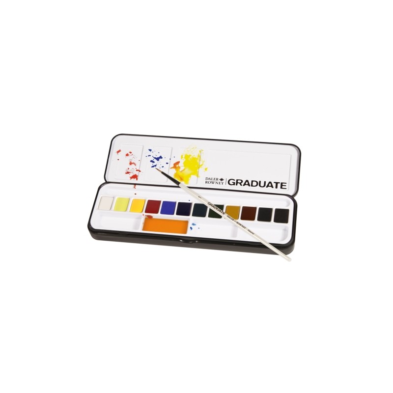 Confezione Daler Rowney Graduate da 12 acquerelli - Godet medi - Include 1 pennello - Colori assortiti