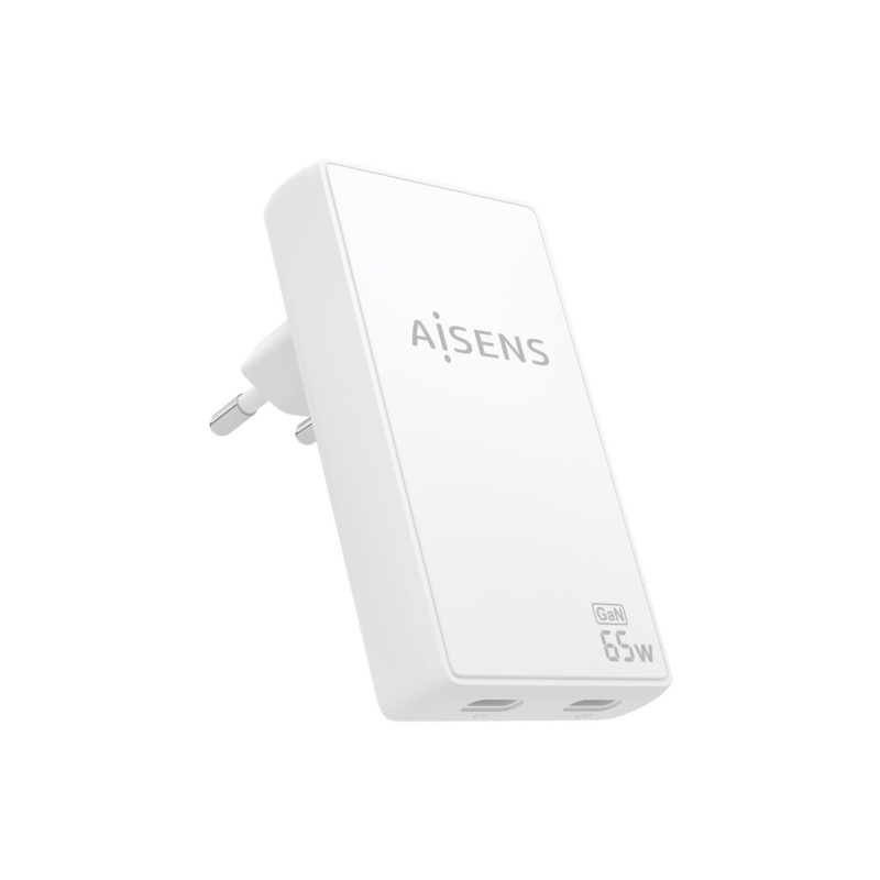 Aisens Caricabatterie GaN ultrasottile da 65 W - 2xUSB-C PD3.0 QC4.0 - Tecnologia AI - Colore bianco