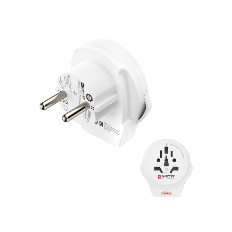Hama Adattatore da viaggio con presa di tipo E e Schuko - Potenza fino a 2500 W - Presa femmina universale - Tensione 10
