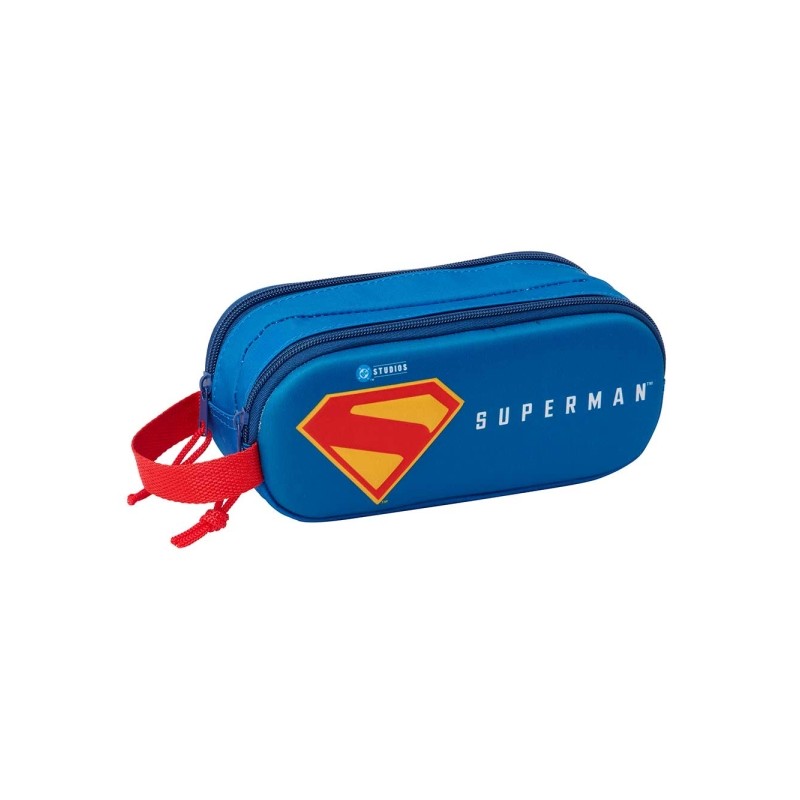 Safta Superman Custodia multiuso 3D - 2 scomparti - Chiusura con cerniera - Manico - 21x8x6 cm - Colore rosso e blu