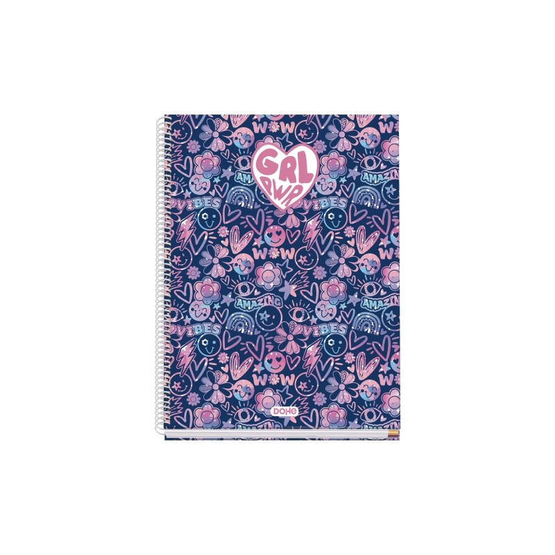 Dohe Girl Power Quaderno con spirale metallica - Formato A4 - 100 fogli offset da 90 g - 5x5 mm - Microperforate - Fasci