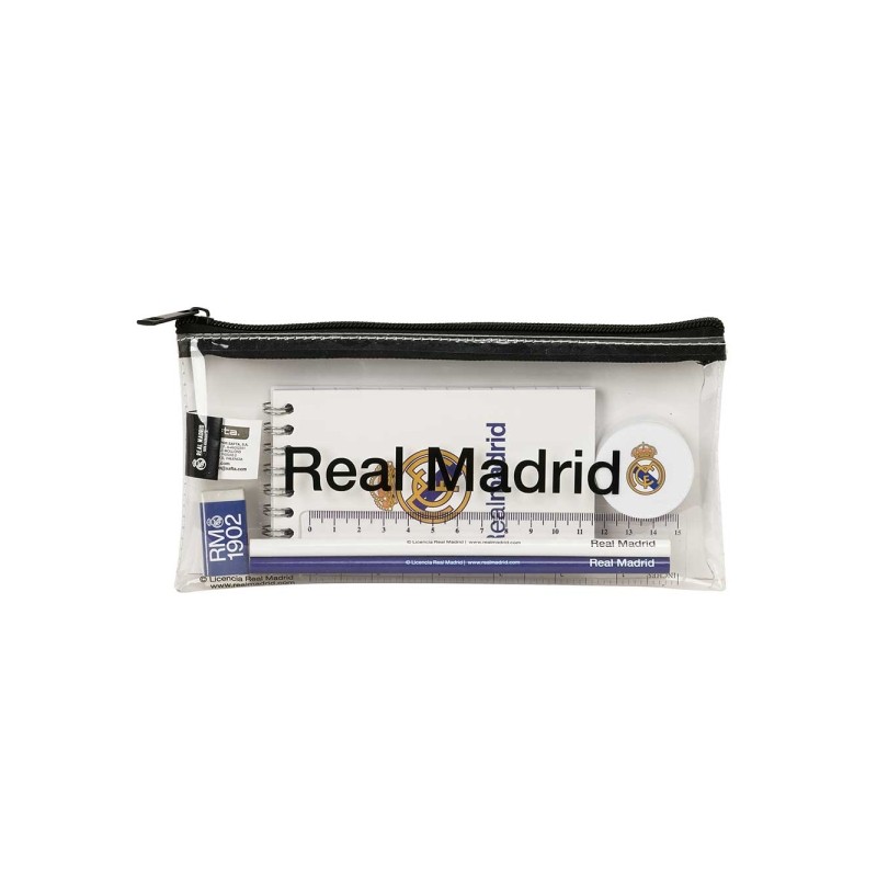 Safta Real Madrid Divisa 26/27 Borsa multiuso - Cerniera - PVC - Righello da 15 cm - 2 matite - Temperamatite - Gomma - 