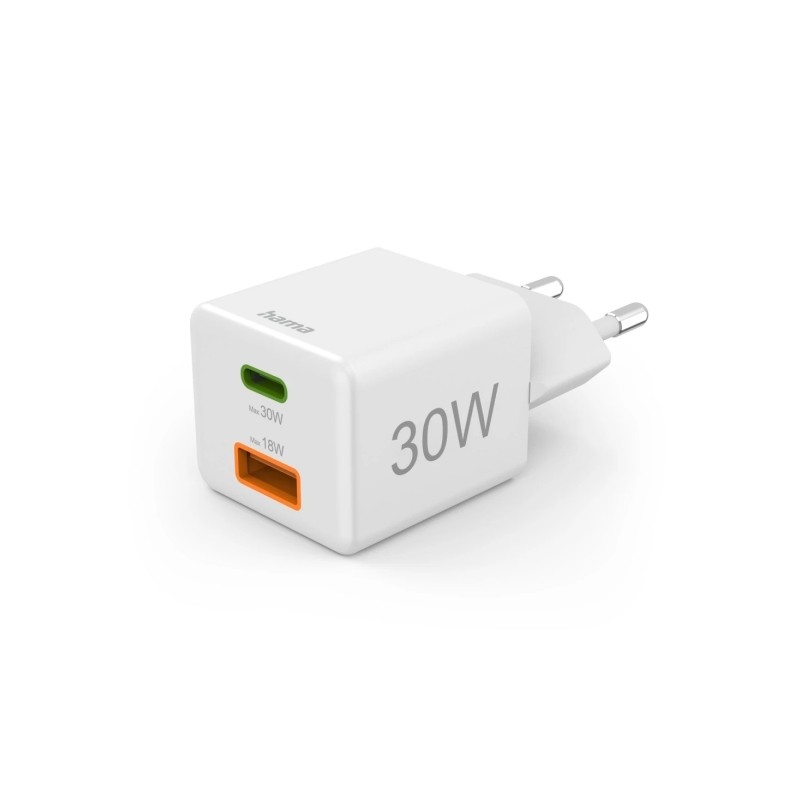 Caricabatterie da muro Hama - Potenza 30 W - USB-C - USB-A - Power Delivery - Qualcomm - Colore: bianco