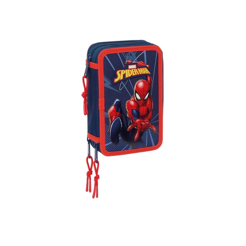Safta Spider-Man Astuccio a 3 ripiani - 37 pezzi - 1.3 L - Gomma - Matita - Penne a sfera - Temperamatite - Righelli - 1
