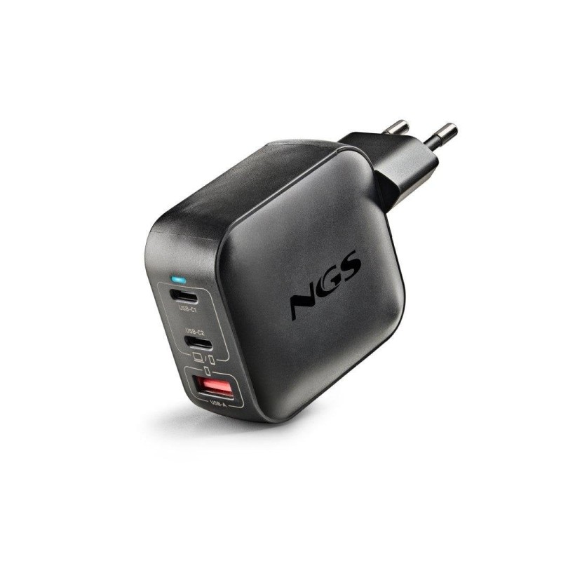 NGS Bud Tiny Caricabatterie da parete universale GaN ultraveloce da 100 W - 2 porte USB-C PD e PPS. 1 porta USB-A QC 3.0