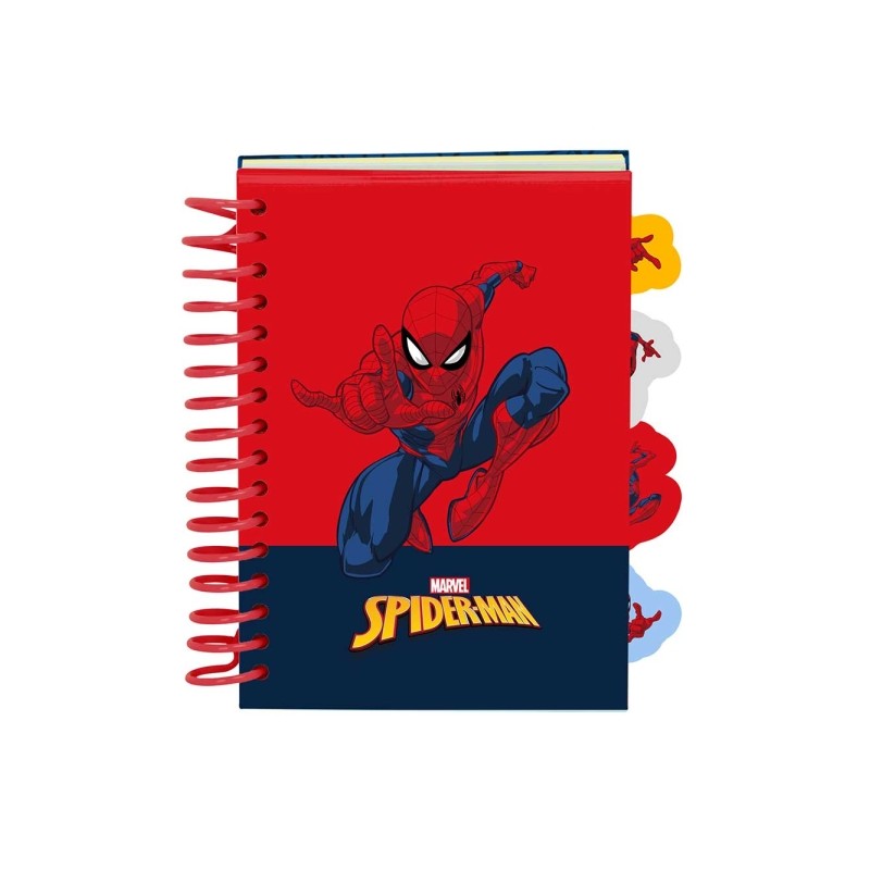 Blocco note Safta Spider-Man - Formato A6 - 80 fogli da 80 g/m² - Rilegatura a spirale - Copertina rigida - 4 segnalibr